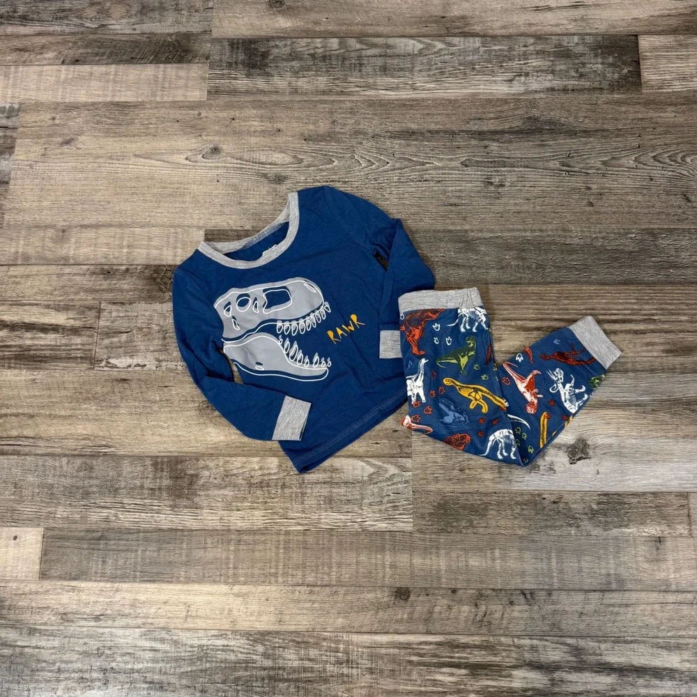 Mud Pie Size 9-12 Mos‎ Blue Dinosaur Glow in the Dark Graphic Print Pajama Set